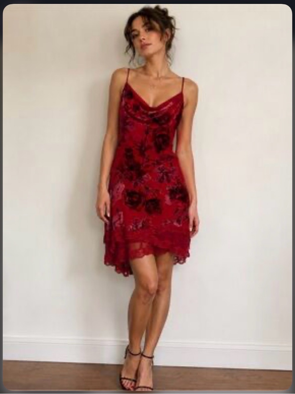 Vintage Betsy Johnson silk. Red Floral Lace Slip Dress - Women